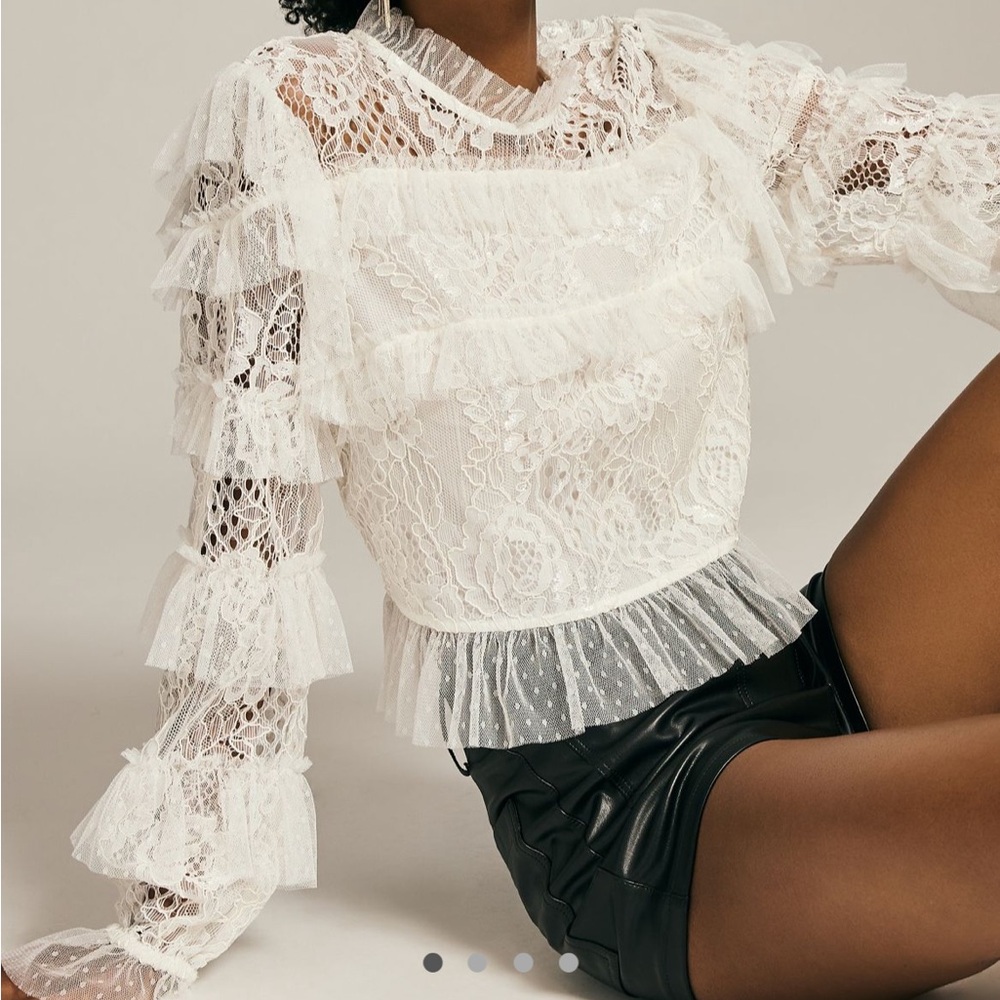 Forever That Girl Ruffled Victorian Blouse in White Lace